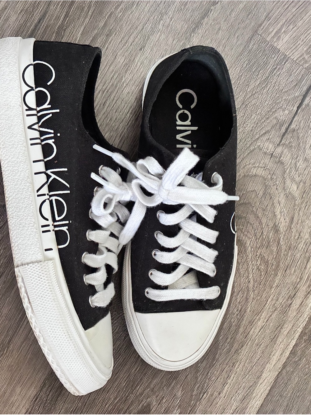 Calvin Klein Black Canvas Low-Top Sneakers with White Accents